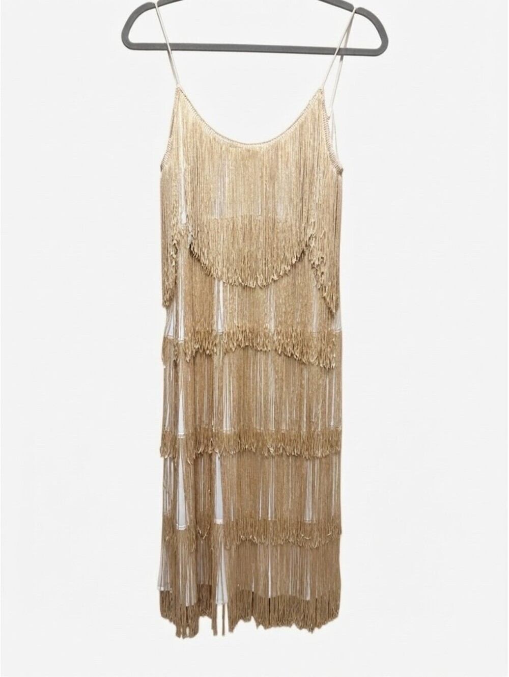 Vintage Shuet Young for HW Collections Gold Fringe Flapper Dress Sz 11-12